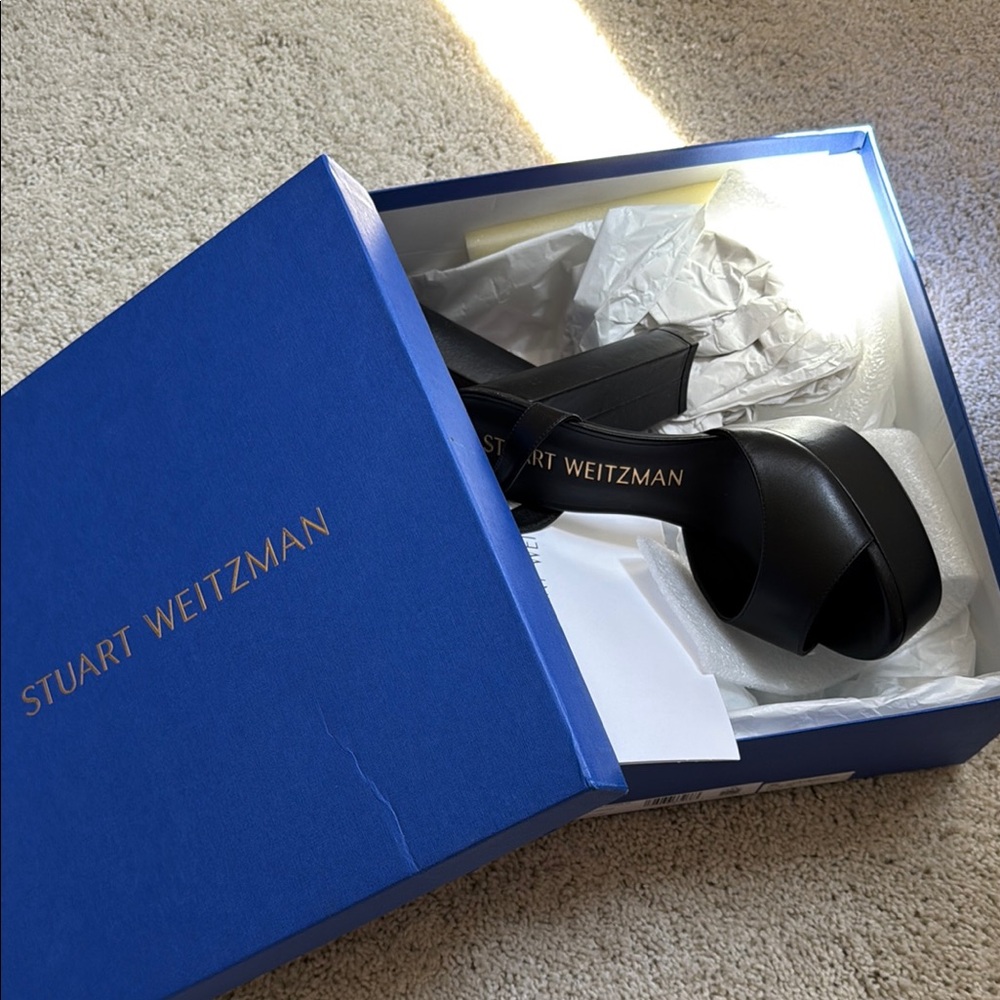 Stuart Weitzman Black Strappy Heels Ryder II platform sandals NEW in box